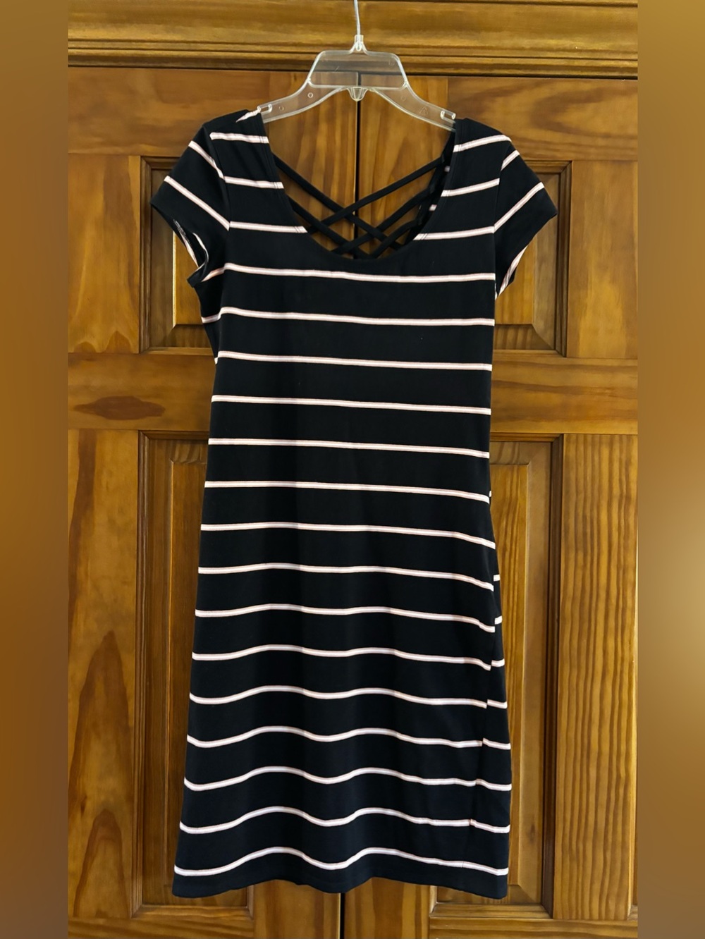 Decree dress, black with white and pink stripes